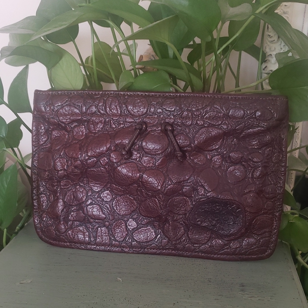 Vintage Carlos Falchi Embossed Leather Clutch Bag